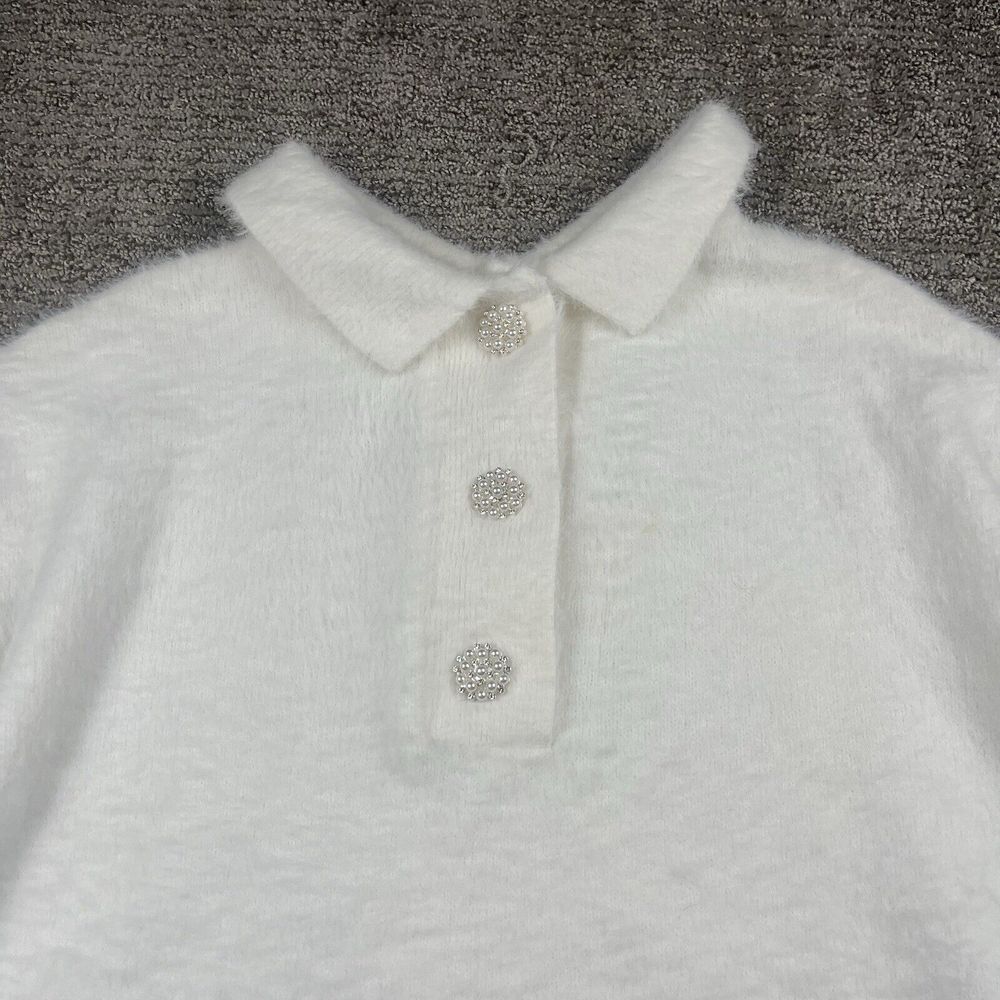 H&M Fuzzy Pearl Short Sleeve Collar Oversized Christmas Sweater Women's Size M - Picture 6 of 16